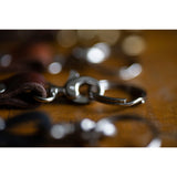 Leather Wallet Tethers - nickel split ring detail