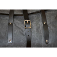 Grey Oilskin Duffel - straps and hardware detail