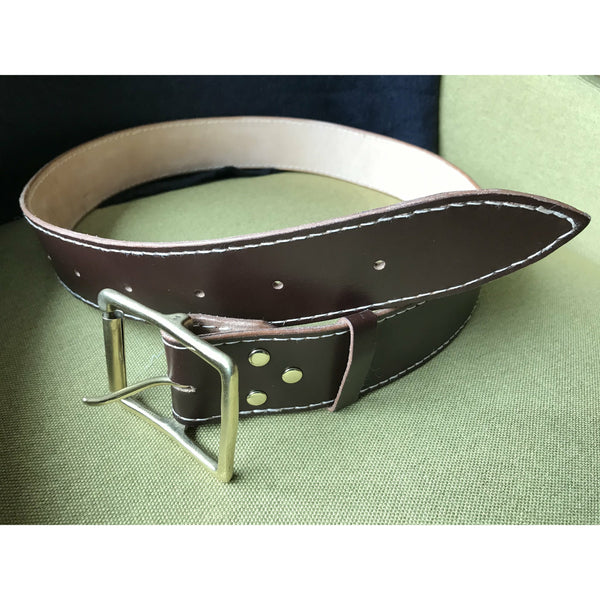 Handmade, oak bark leather heavy Garrison belt with solid brass